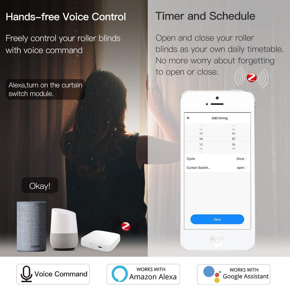 MOES Tuya Zigbee RF433 Inteligentny moduł przekaźnikowy do rolet do silnika rolet, Alexa Google Smart Life 【Wymagany hub Tuya ZigBee】