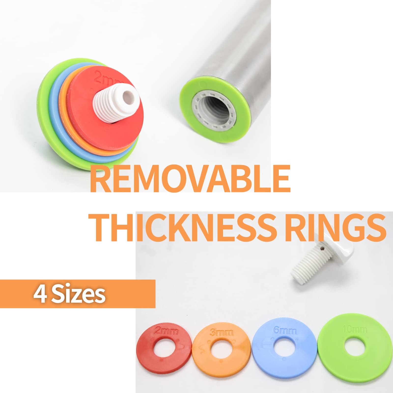 Rolling Pin with Thickness Rings- Adjustable Stainless Steel Roller Guides-Non Stick Dough Roller Pin for Dough Pizza Pie,Pastries and Cookies By Cook's Aid (Rolling Pin and Silicone Pastry Mat)