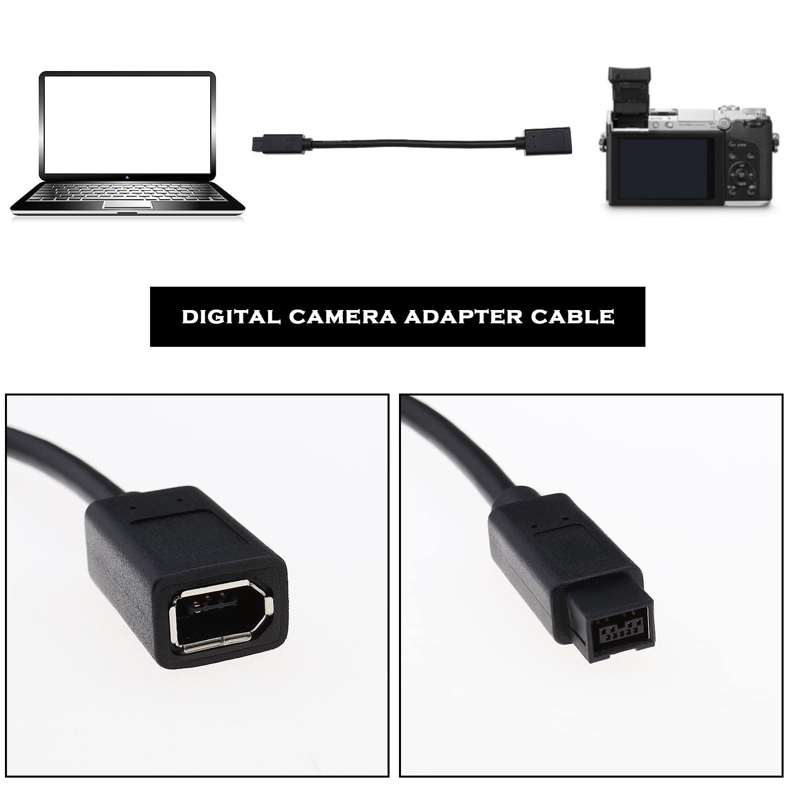 ECSiNG Cavo IEEE 1394 6 Pin Femmina A 1394 9 Pin Maschio Firewire Da 400 A 800 Cavo Convertitore Adattatore Trasferimento Dati Compatibile Con MacBook Pro 22 Cm Nero
