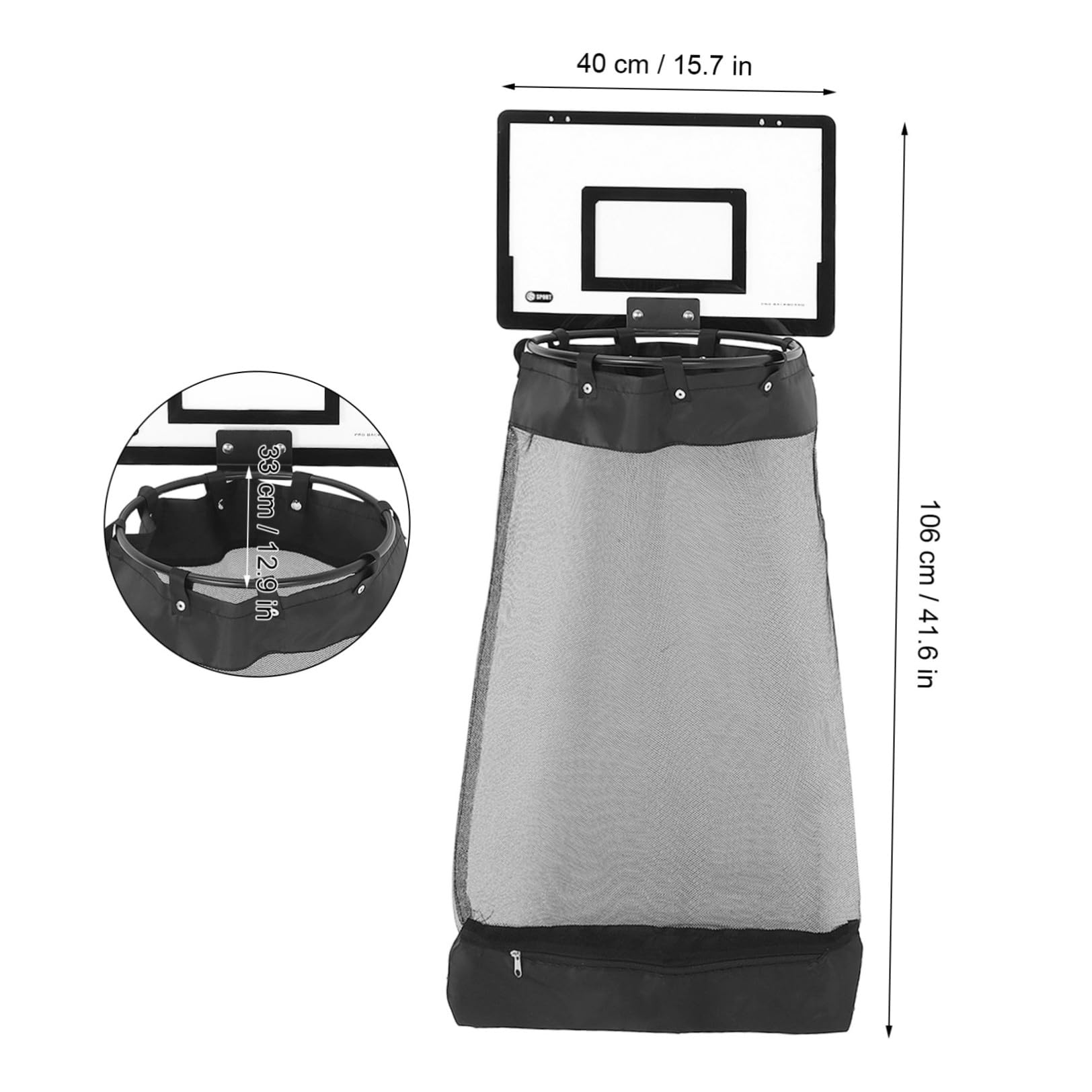 Baluue Basketball Hoop Schwarz Wäschekorb mit Reißverschluss
