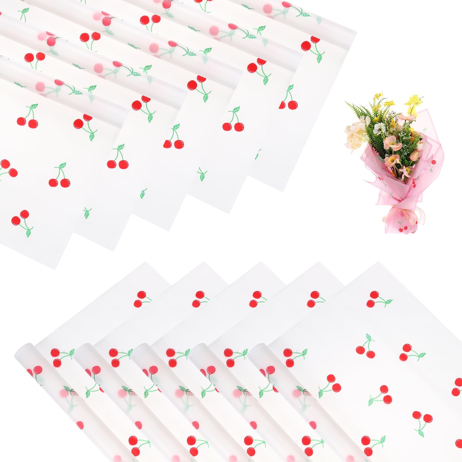 sourcing map Flower Wrapping Paper, 22 Inch White Cherry Korean Flower Paper, Waterproof Floral Bouquet Wrap for DIY Crafts Florist Supplies Wedding Birthday Gift, 10 Sheets 56x55cm