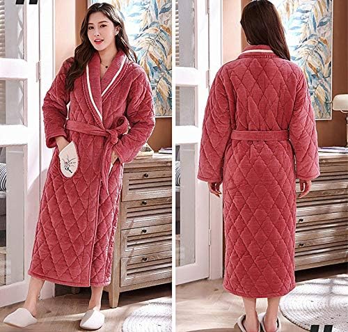 ローブ ネグリジェ女性の秋と冬厚みのある暖かい冬のサンゴフリースナイトガウンロングキルティングホームサービス,あ,M