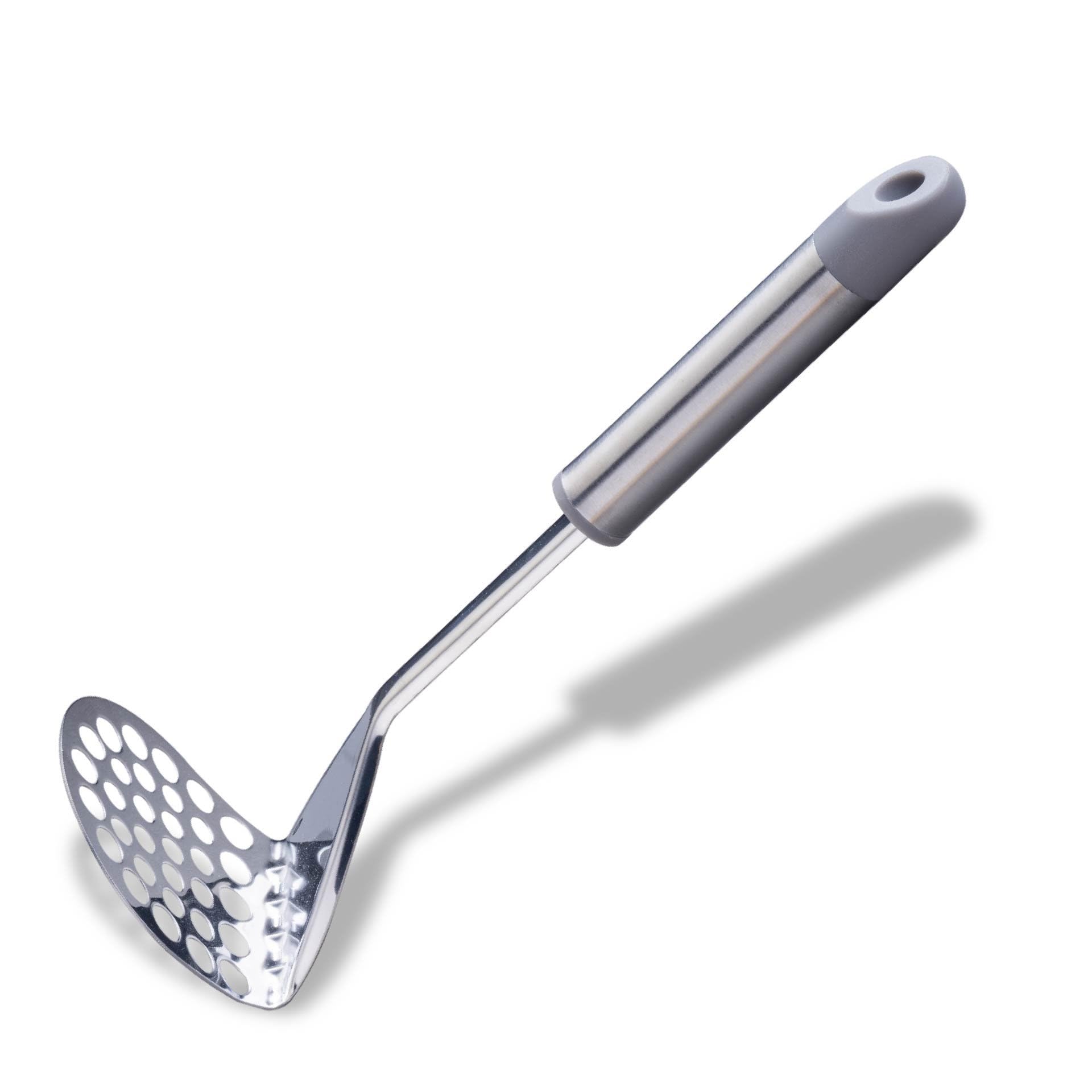 Fackelmann MODE Potato Masher, Stainless Steel, Heat-Resistant Handle, Fruit & Vegetable Baby Food Masher, Large Sturdy Press Plate, Handheld Food Crusher, Ricer, For Jam Vegetables & Fruits, 28cm