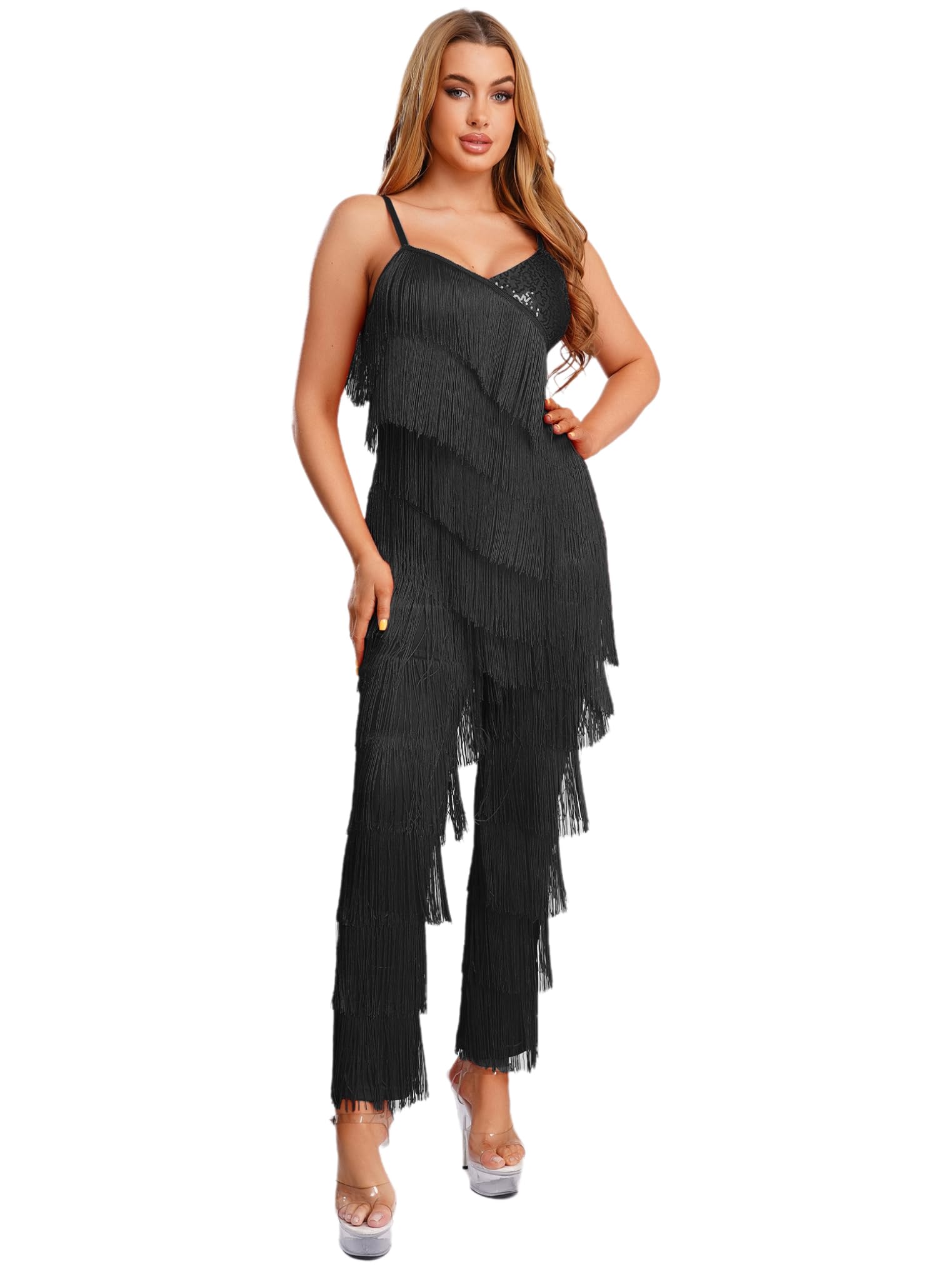Freebily Abito da Ballo Donna Latino Americano Tango con Nappe Paillettes Balletto Body Danza Classica Moderna Jazz Lucido Ballet Leotard Costume Danza Samba Rumba Salsa