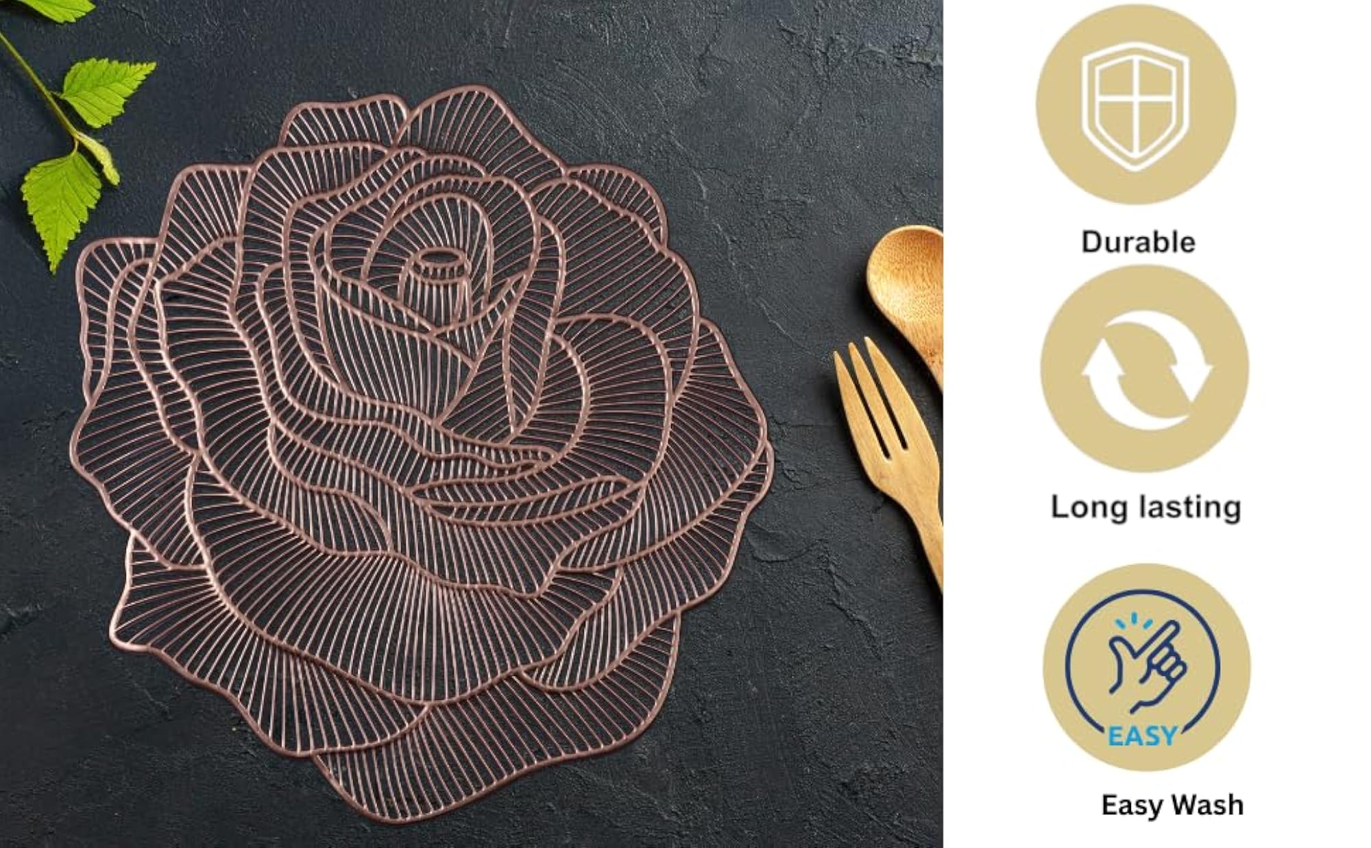 Vinyl Metallic Leaf Table Mats for Home Party Decor