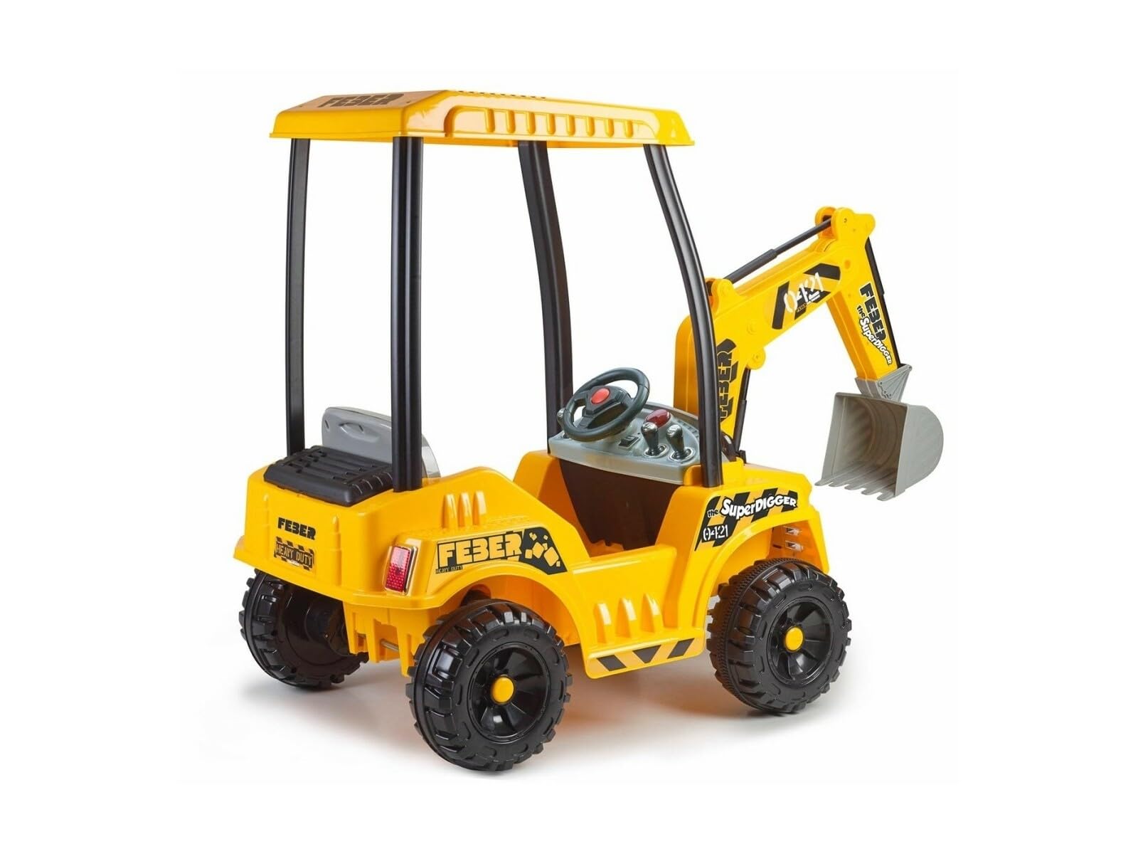 FEBER Super Digger, Excavadora a Batería de 12V con Cargador Incluido, Detalles Realistas, 3 Palancas Cambian la Dirección de la Pala, Niños de 3 años+, Peso Soportado 30 kg, Famosa (FEB17000)