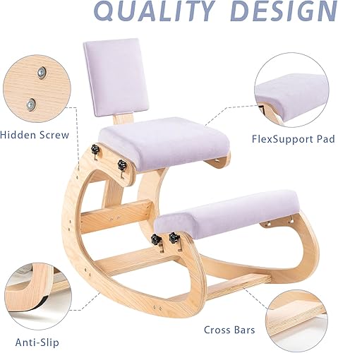 Miniatura 4 de Silla ergonómica de rodillas con soporte de espalda, silla de madera para el trabajo, mecedora de oficina para aliviar el dolor de espalda, sillas