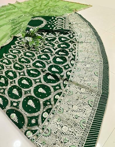Image of Fancy Heavy Embroidery Work Shimmer Silk Semi-stitched Rajasthani Poshak Rajputi Lehenga Choli For Women