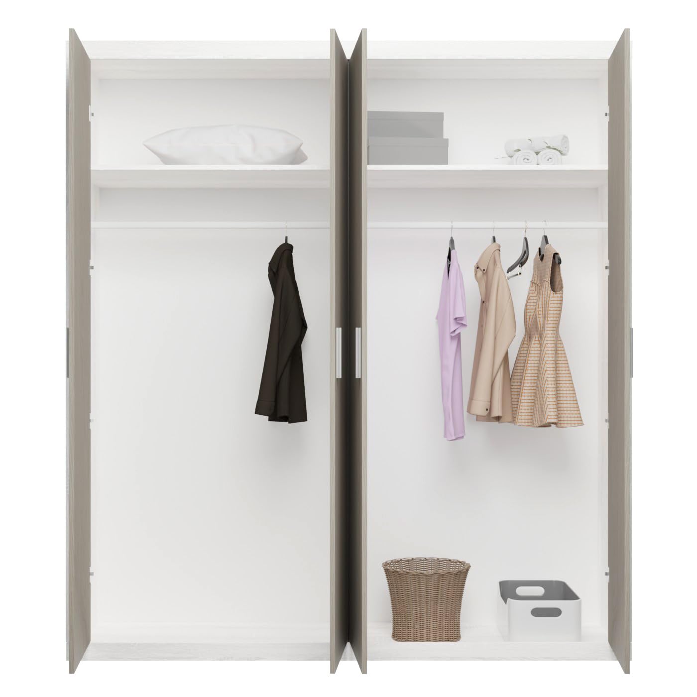 mattfy - Armario 4 Puertas Batientes con Altillo Modelo Victoria para Dormitorios de Matrimonio o Individuales, Color Andersen Pino - Gris, Medidas: 197 cm (Ancho) x 210 cm (Alto) x 48 cm (Fondo)