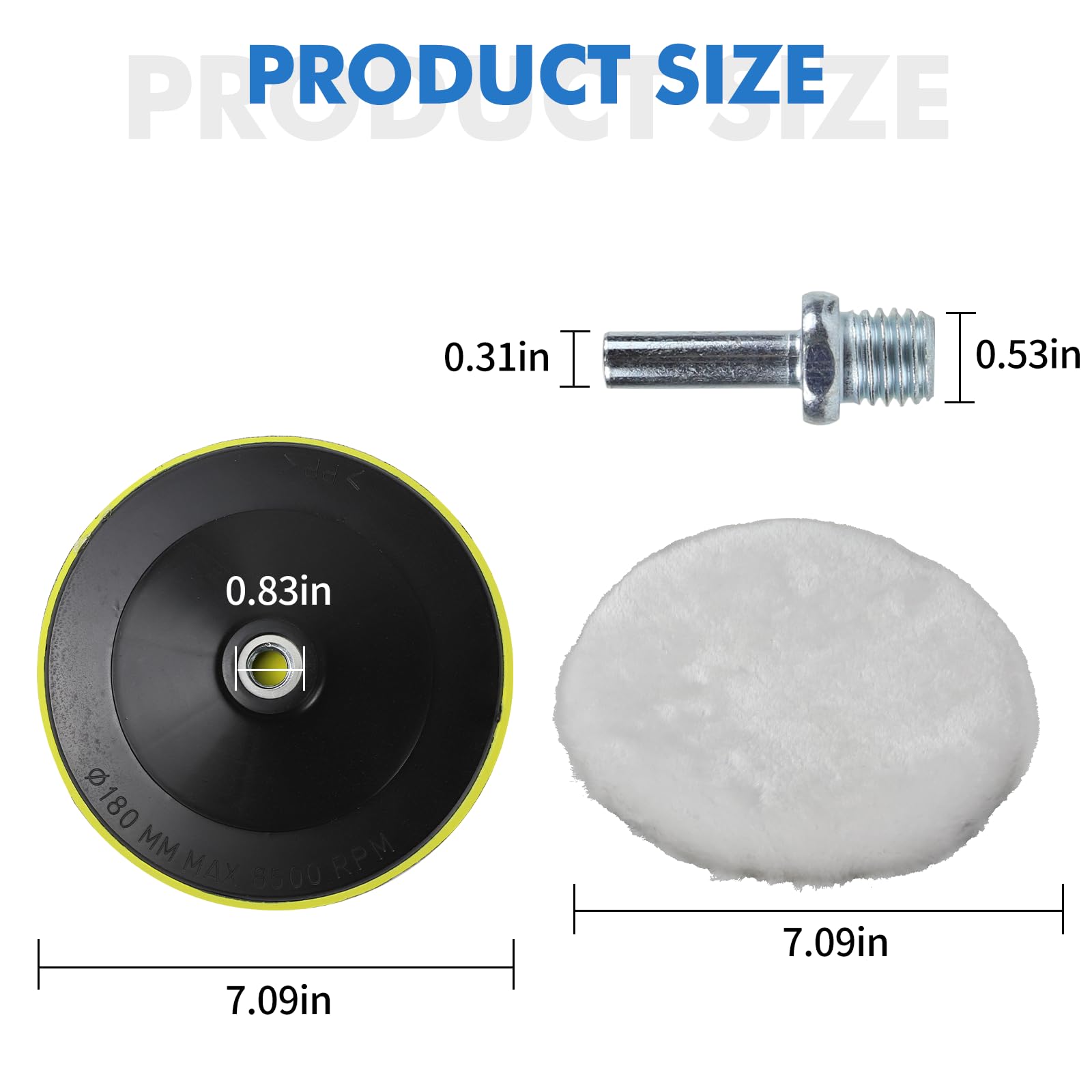 Hbxdeco 5PCS Wool Polishing Buffing Pad, 7 Inch Soft Sheep Wool Buffing Pads Kit with Hook and Loop Back & M14 Drill Adapter, Polisher Buffer Drill Attachment for Car, Furniture, Glass