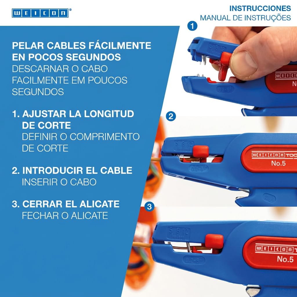 WEICON TOOLS Tenaza Pelacable No. 5 | Rango de trabajo 0,2 - 6 mm² | Automática