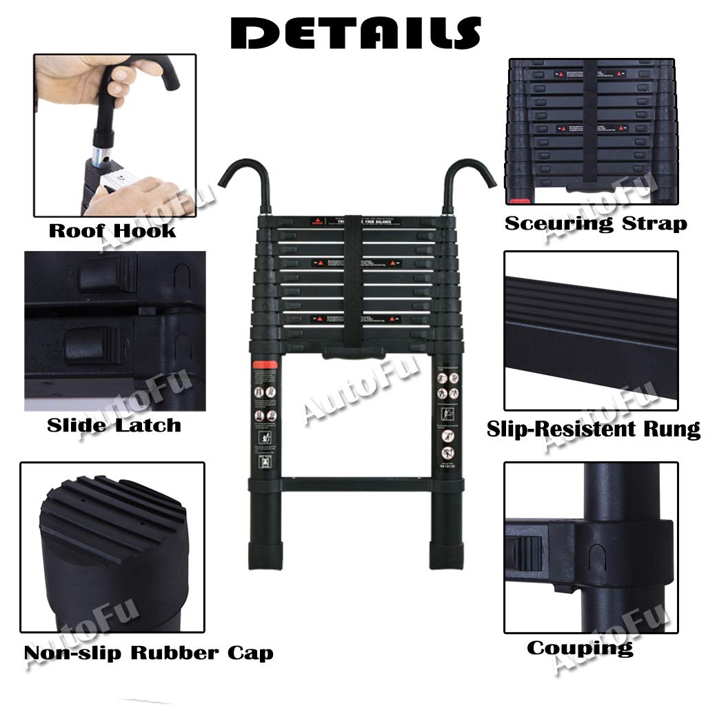 Échelle Pliable en Aluminium de 3,2m Noir Échelle de Grenier avec Crochets de Toit,Folding Ladder Charge Maximale: 150kg, 11 Échelons
