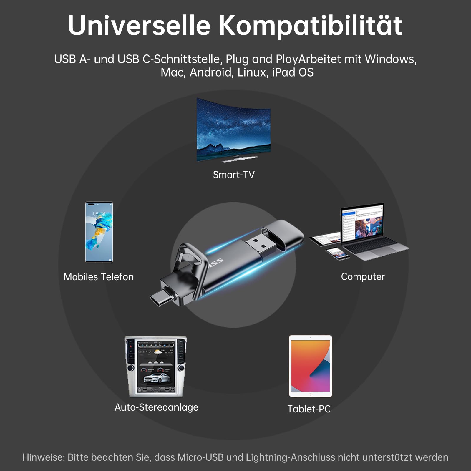 SSK 1 TB SSD USB C Stick bis zu 1000 MB/s, schnelle externe SSD-Festplatte, 1 TB Typ-C + A USB 3.2 Gen 2, USB-Speicherstick für iPhone 15/PS4/Android Handy/Tablet/Windows/Mac