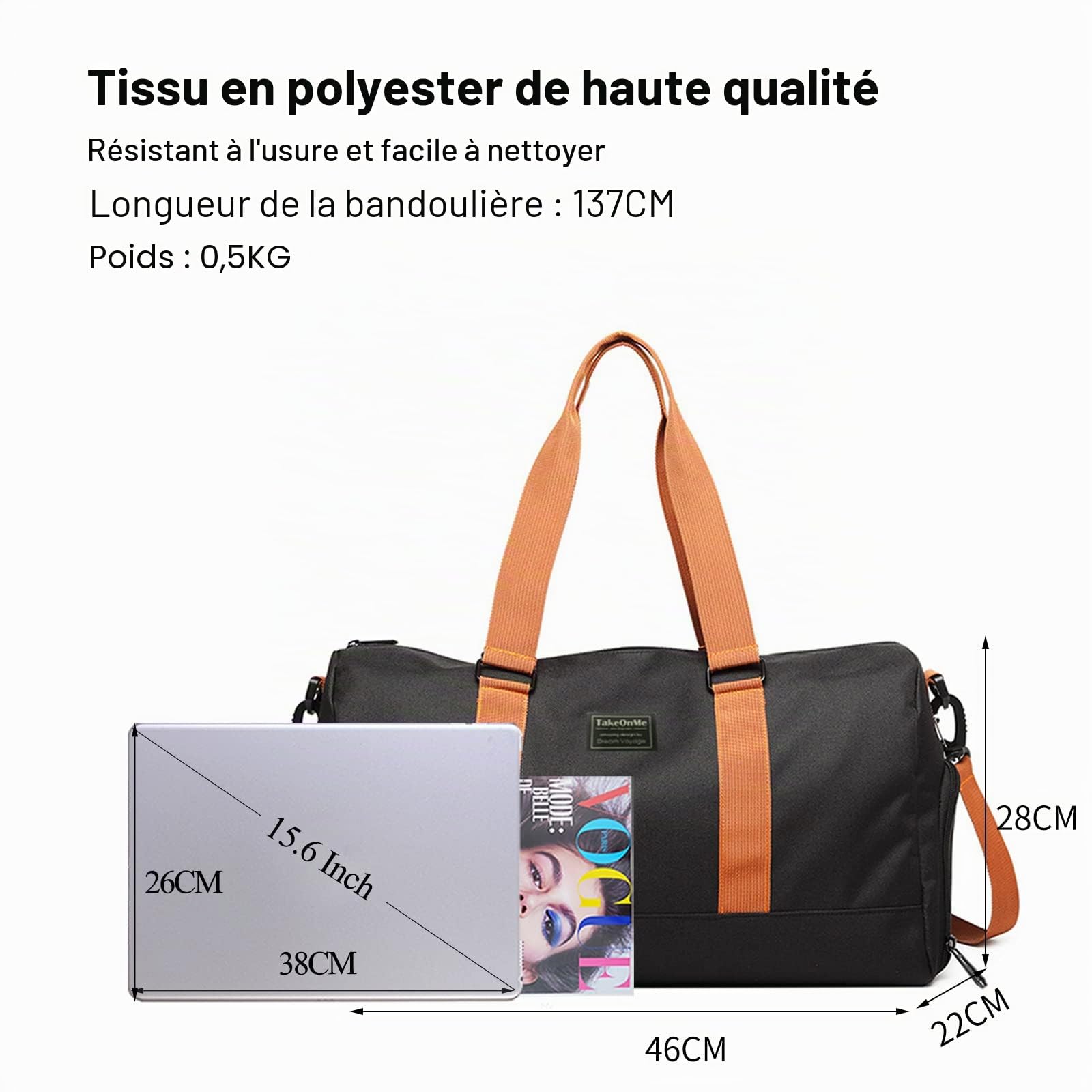 FANDARE Sacs de Voyage Femme Homme Sacs de Sport Cabas de Fitness Sacs de Sport Grand Format Sac à Main Sac à Dos Weekend Voyage Grande capacité Sacs polochons avec Compartiment à Chaussures Noir A
