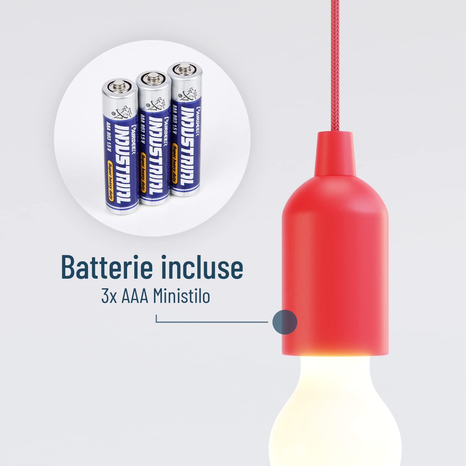 ABSINA Lampadina LED Portatile 1W Blu - Accensione A Strappo, Batterie Incluse, Luce Calda Per Giardino, Campeggio E Feste