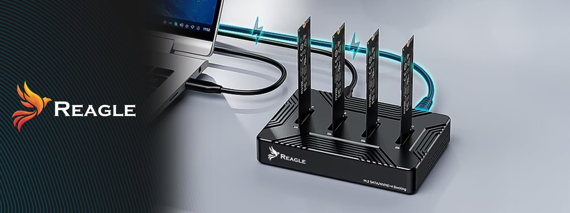 Reagle Docking Station Adattatore per 4 X NVME PCIe 2230/2242 / 2260/2280 / 22110 2in1 SATA NGFF M.2 SSD USB 3.2 Reader B chiave e chiave B&M