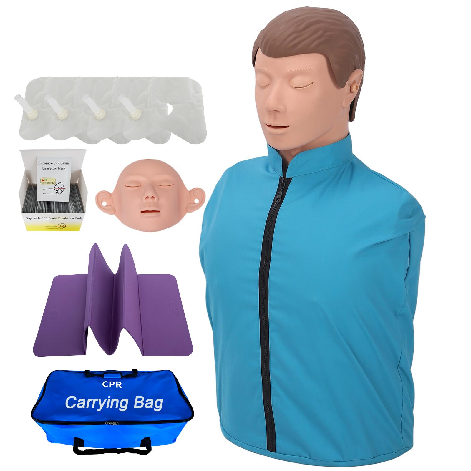 DRXRD RCP-Simulador Cuerpo Medio Maniquíes de Reanimación con Mascarilla Reemplazable + 4 Bolsas Pulmonares Reemplazables + Estera + Bolsa de Transporte para Capacitación Práctica