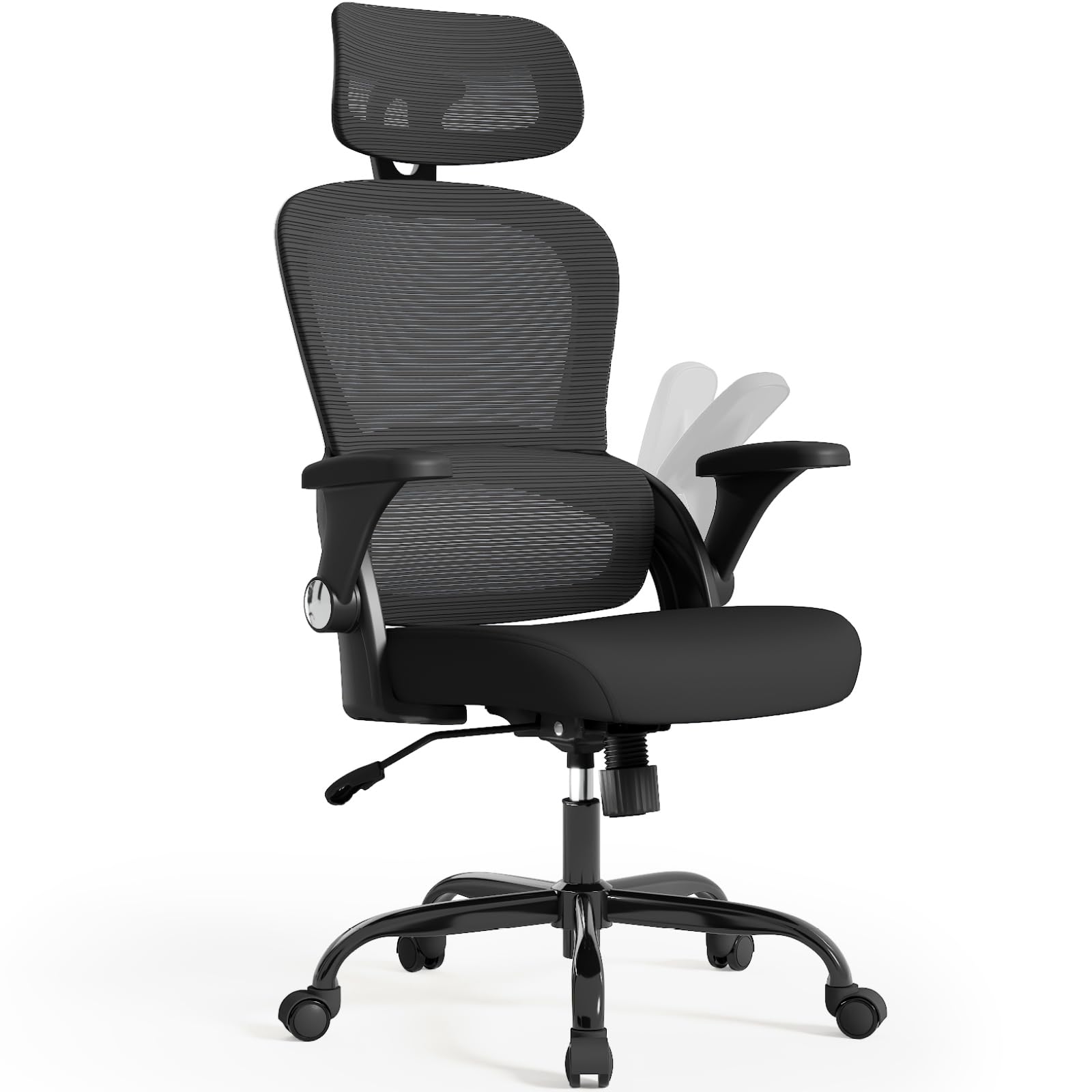TRALT Ergonomiczne krzesło biurowe, z regulowanym zagłówkiem, krzesło biurowe z regulacją wysokości, krzesło gamingowe, ergonomiczne krzesło biurowe, 150 kg, na długi czas, kolor czarny