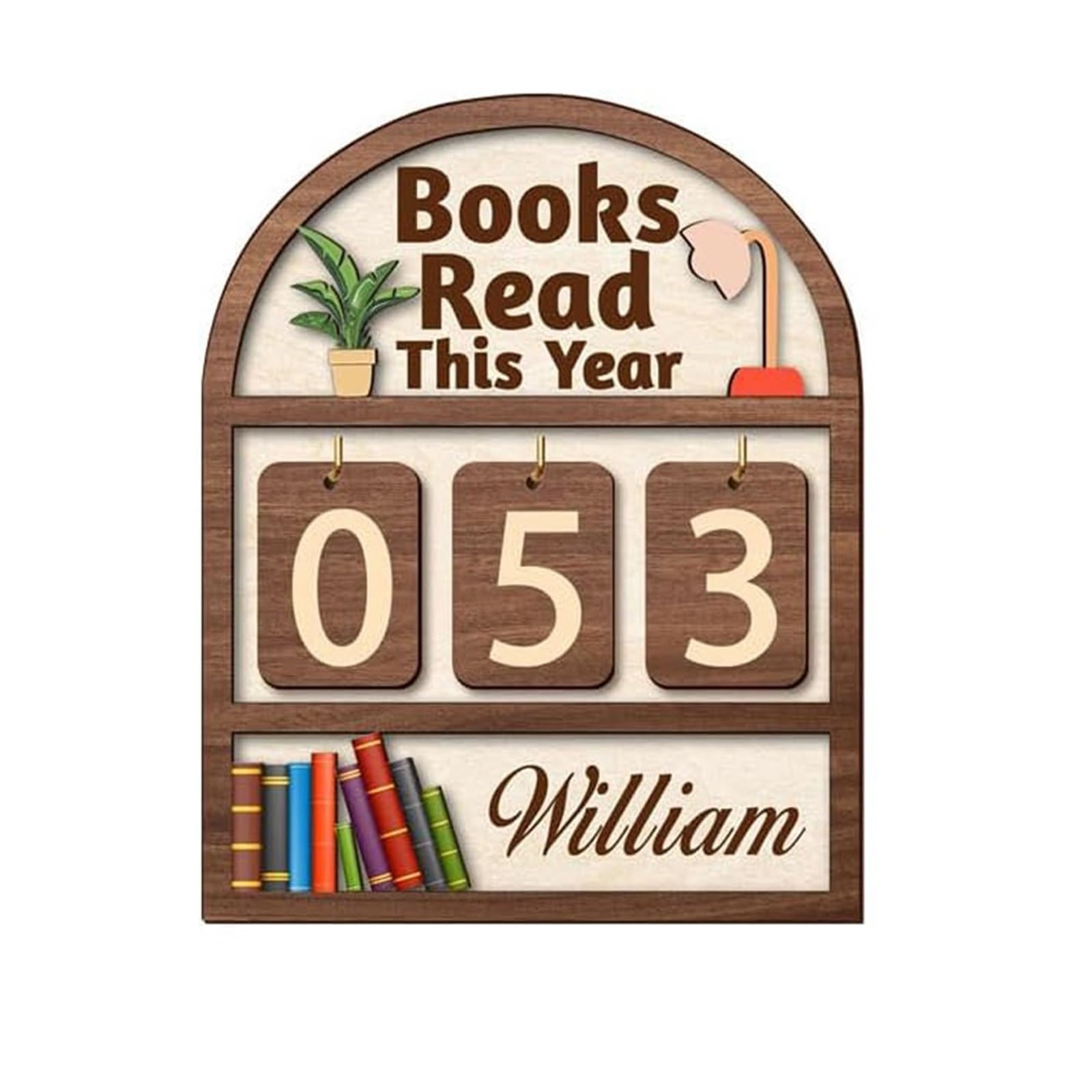 Wooden Book Read Counter - Reading Challenge Tracker For Book Lovers(Brown)