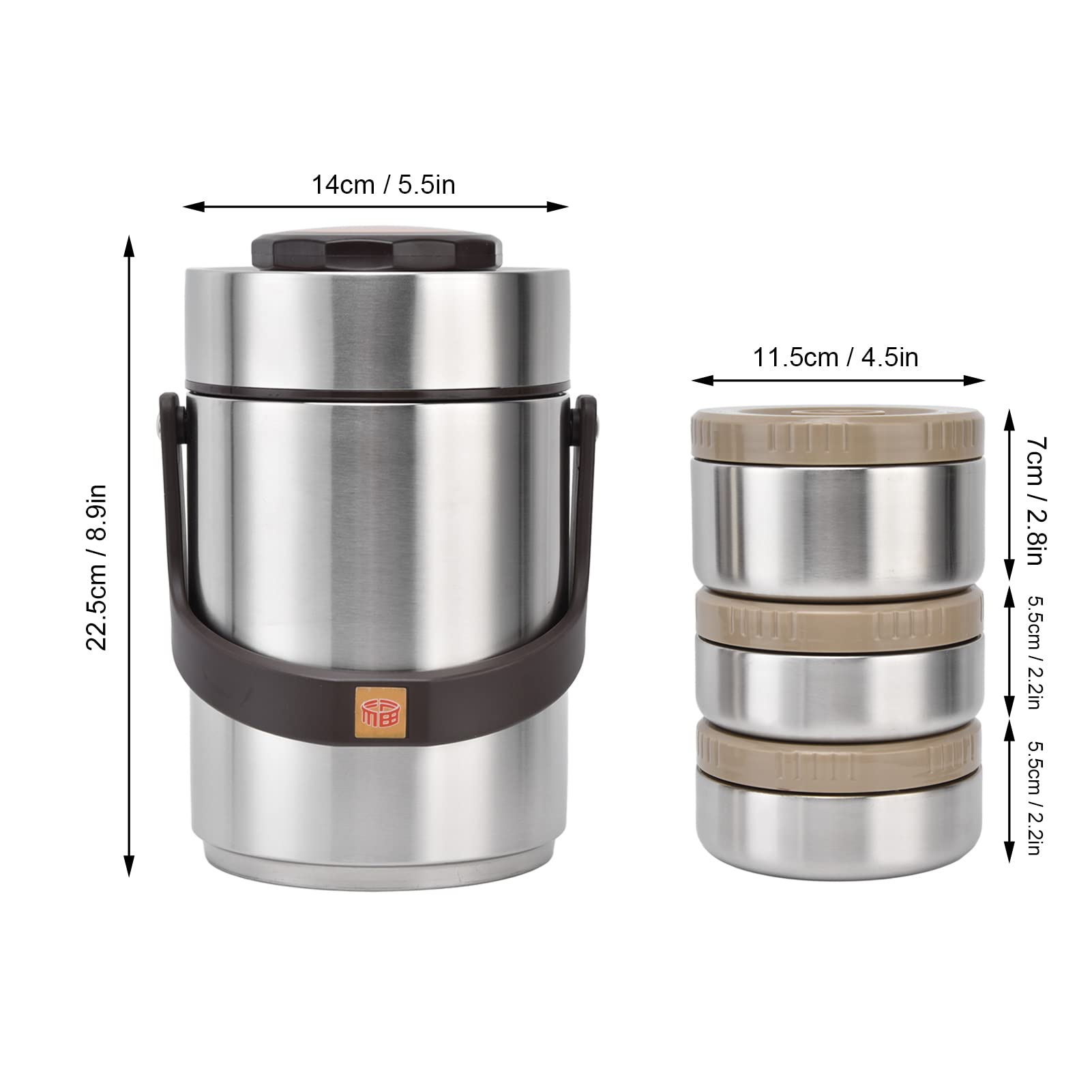 Fiambrera Aislante, Recipiente Térmico de Acero Inoxidable de 2 litros Y 3 Capas para Niños, Adultos, Mujeres Y Hombres, Tarro CE Comida Caliente Al Vacío para Conservar El Calor (Marrón)