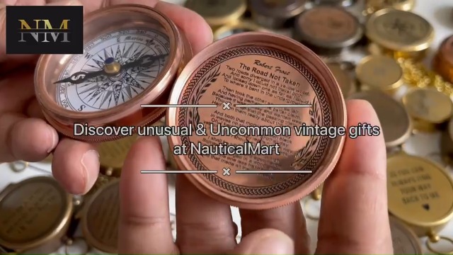 Brújula vintage de latón NauticalMart con poema de Robert Frost, regalo antiguo miniatura 3