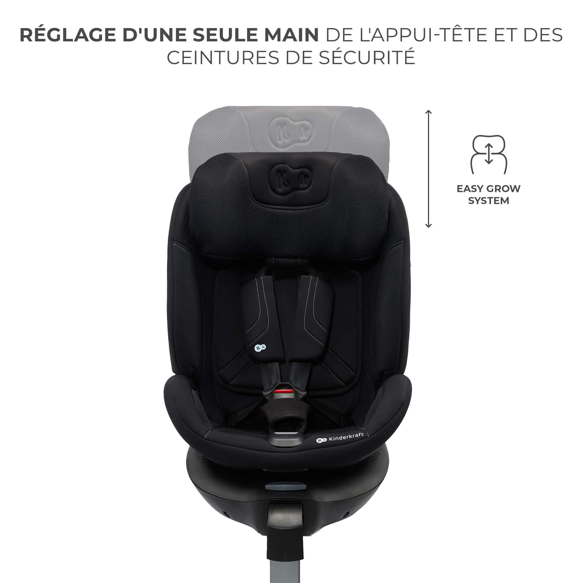 Kinderkraft XRIDER2 I-SIZE 40-125 cm, Siège auto bébé 0 à 25 kg évolutif, 0-7 ans, Isofix 360° pivotant, FWF, RWF, Protections latérales, Harnais Internes à 5 Points, Noir