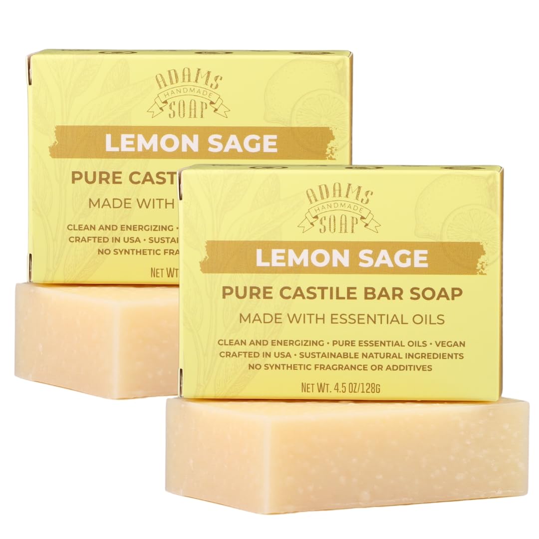 Adams Handmade Soap Lemon Sage Pure Castile Bar Soap 4 5 oz Vegan Cold Process Essential Oils 84
