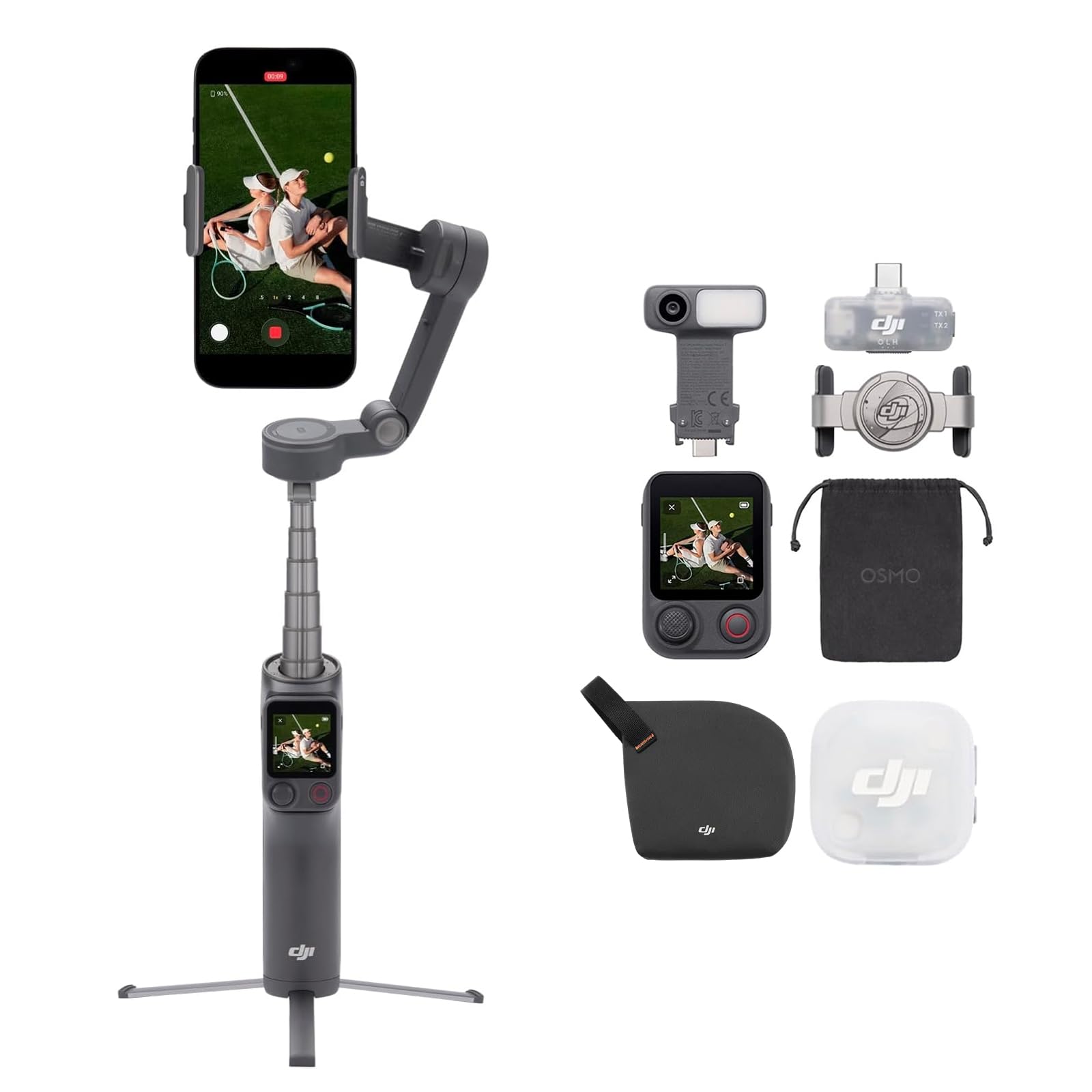 Osmo Mobile 8P Creator Combo + Mic Mini 2 Sender, 360°-Schwenk Handy Gimbal-Stabilisator, Funkmikrofon, detailreicher Klang, DJI OsmoAudio, aktive Geräuschunterdrückung, 3-Achsen-Stabilisierung