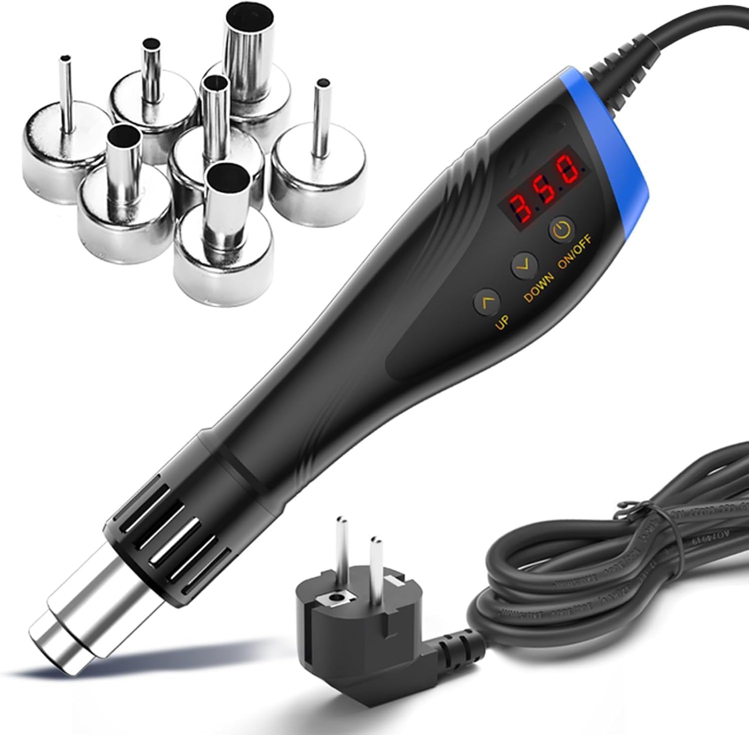Weytoll Pistolet à air chaud 600 W, kit d'outils de soudure portable avec affichage numérique LCD et 7 buses pour réparations de soudure SMD et SMT