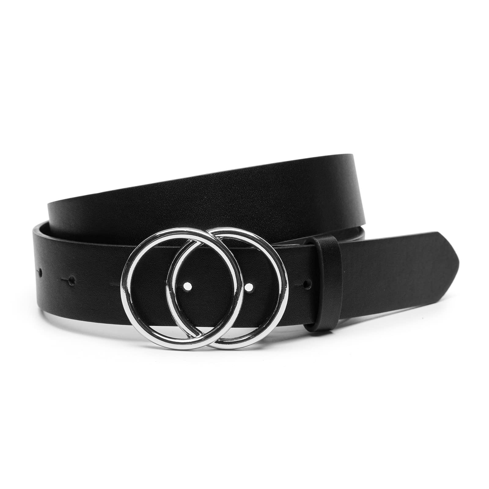 Women Faux Leather Belt for Jeans Dress Waist Belts with Gold Ring Buckle