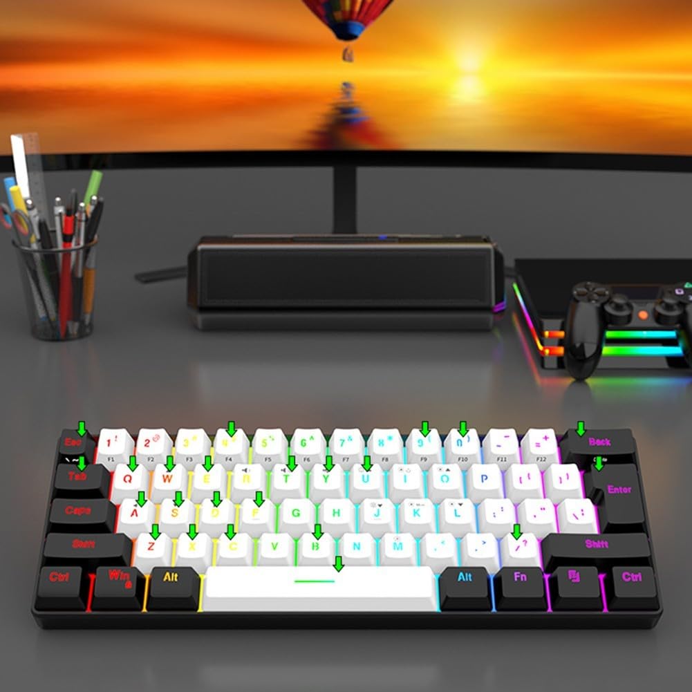 Tastiera da gioco cablata al 60%, con retroilluminazione RGB, portatile ed ergonomica, tastiera retroilluminata RGB per PC, per Mac, ufficio, gaming (bianco)