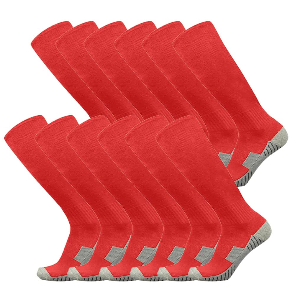 Fußballsocken, 3/12 Paar, Team-Sport, kniehoch, atmungsaktiv, Fußballsocken für Herren, Jugendliche, Kinder, Jungen, Rot, 12 Paar, Medium