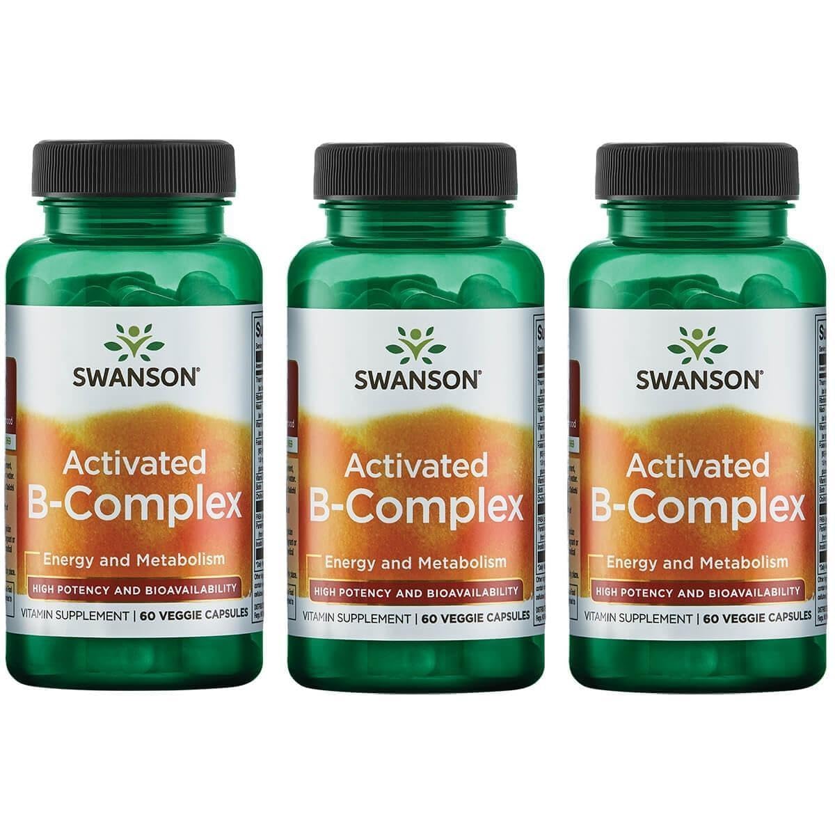 Swanson Activated B-Complex, High Potency, 60 Veggie Capsules, 3 Pack 60 Count (Pack of 3)