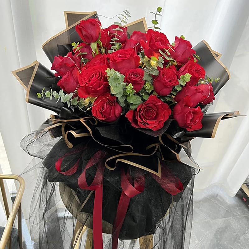Image of Zarwani - 10 Sheets Korean Style Waterproof Maroon Bouquet Wrapping Paper (58cm x 58cm, 60 Microns) | Golden Border Design, Giftwrap for Flowers & DIY Gift Wrapping Paper (10, Gold Border Maroon)