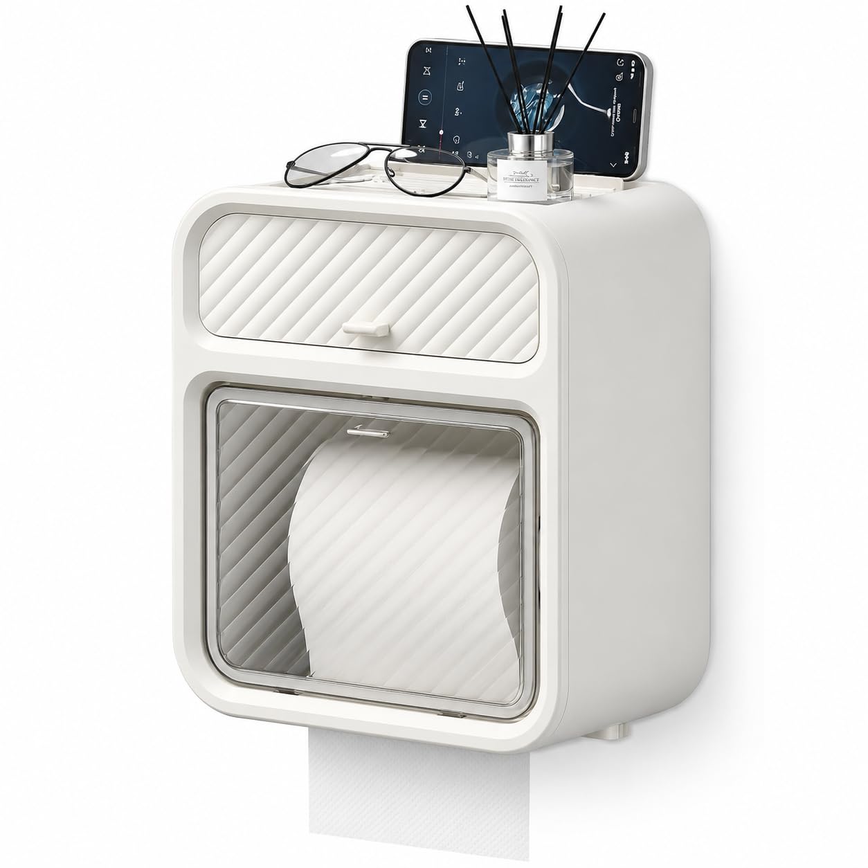 Zollyss Punch-Free Paper Holder Wall-Mounted Toilet Toilet Paper Box Tissue Box Hand Carton Storage Rack Paper Extraction Box Light Luxury (Beige)-image-43