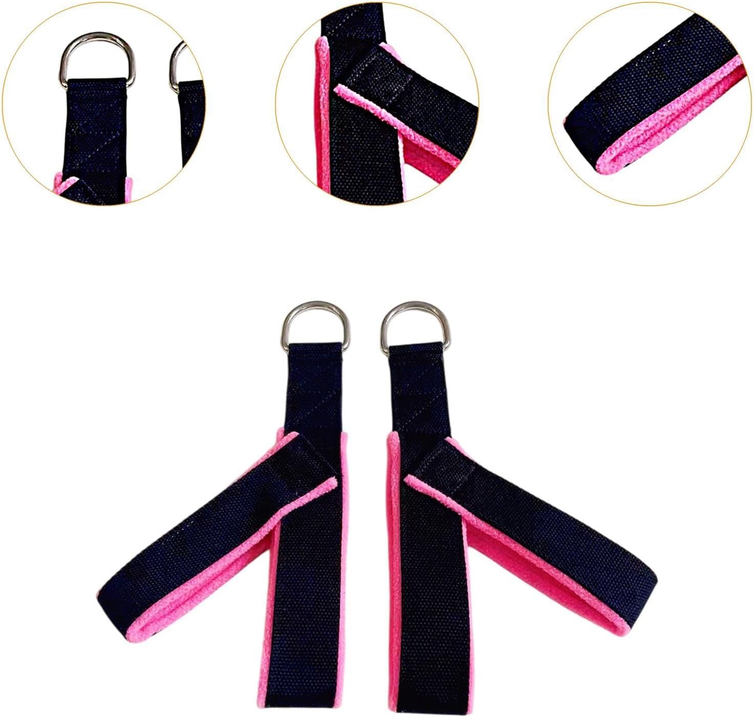 2Pcs Pilates Straps Reformer Straps D Ring Core Waist Back Leg Y Loops Fitness Straps Yoga Straps for Exercise Men Home Women, Pink