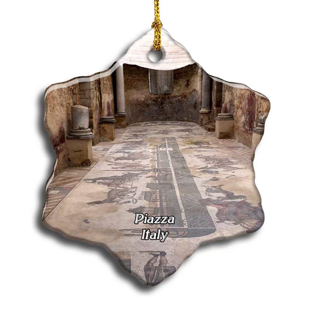 Italy Piazza almerina Villa Romana del Casale Personalized Xmas Tree Decor Souvenirs Double Sided Snowflake Ceramic Christmas Wreath Porcelain Hanging Keepsakes Our First Christmas Married Ornaments