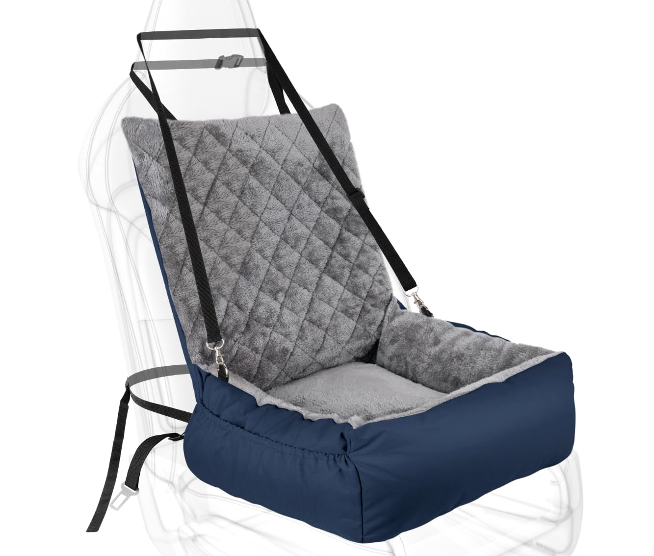 Seggiolino Auto Per Cani di Piccola Taglia e Media, Letto da Viaggio Per Cani in Peluche Nero e Accogliente con Tasca Portaoggetti, Lavabile e Antigraffio, Per Sedile Posteriore e Anteriore, Blu
