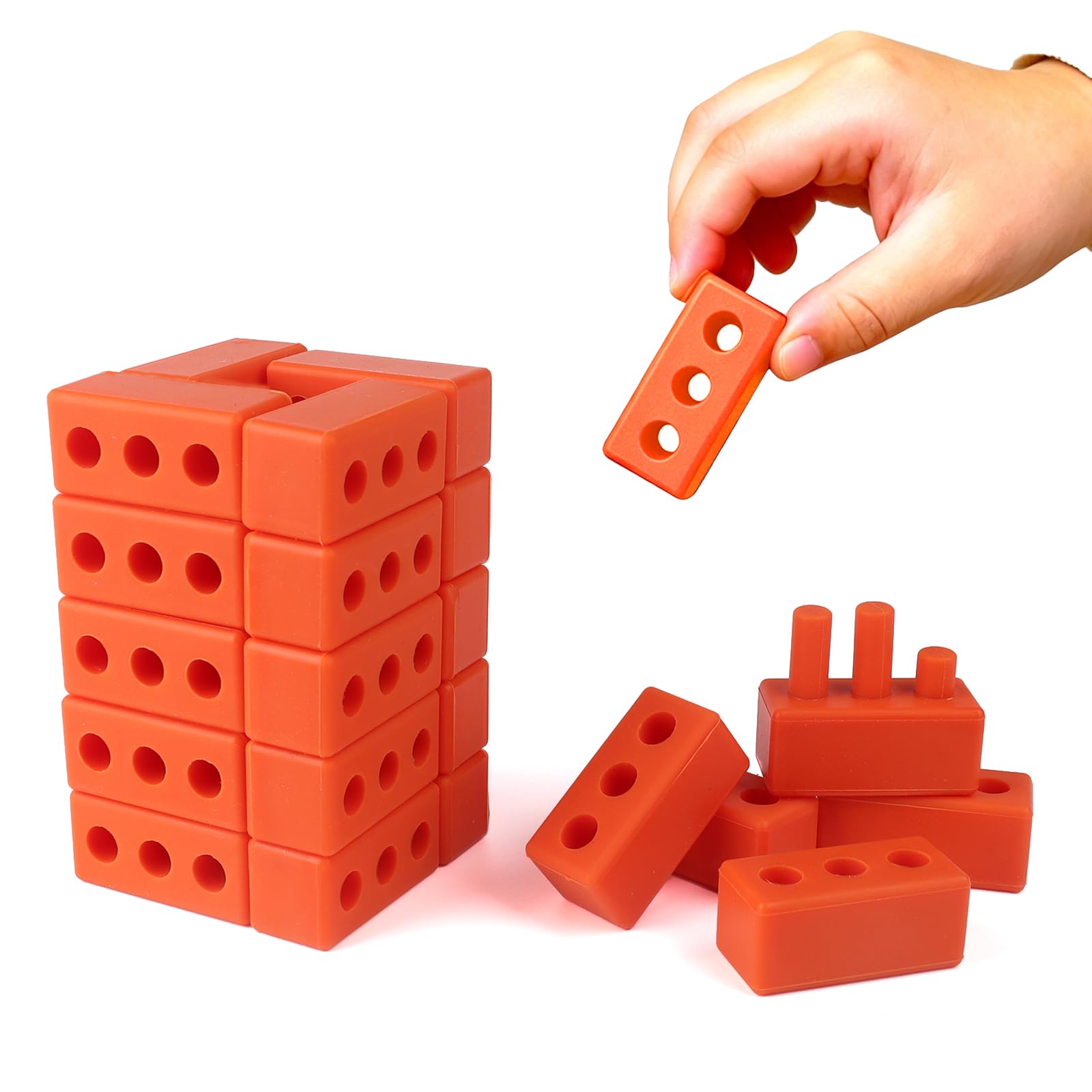 TrueIsland 25 Pcs Mini Bricks with 25 Connectors Reusable Silicone Bricks Sensory Toys for Kids Building Construction Play