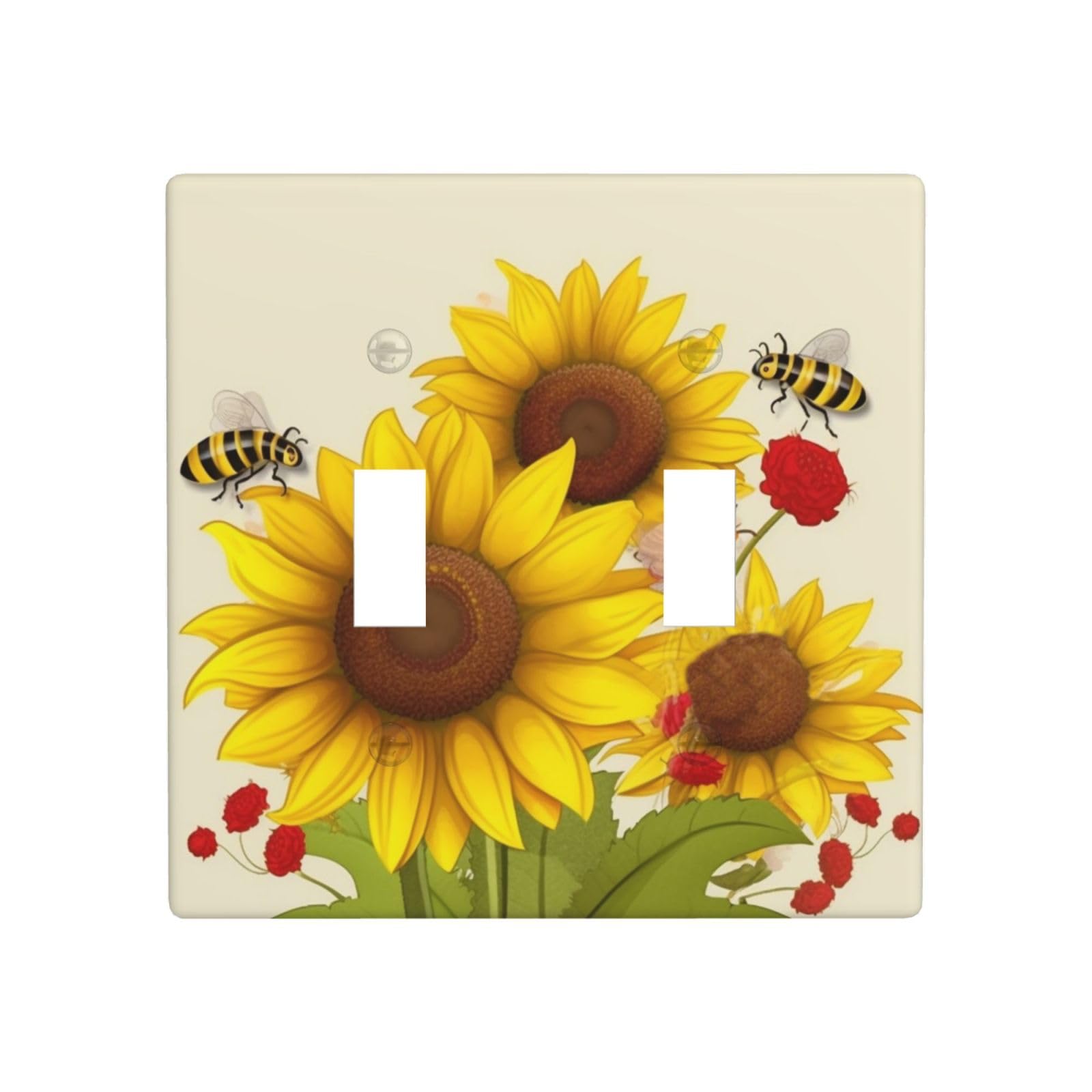 Decorator Double Toggle Light Switch Covers Bees Sunflowers Daisy Rose Flowers Wall Plate 2-Gang Standard Size 4.5" x 4.5" Double Toggle Switch Wallplate Decorative 2 Gang Wall Switch Plate Covers