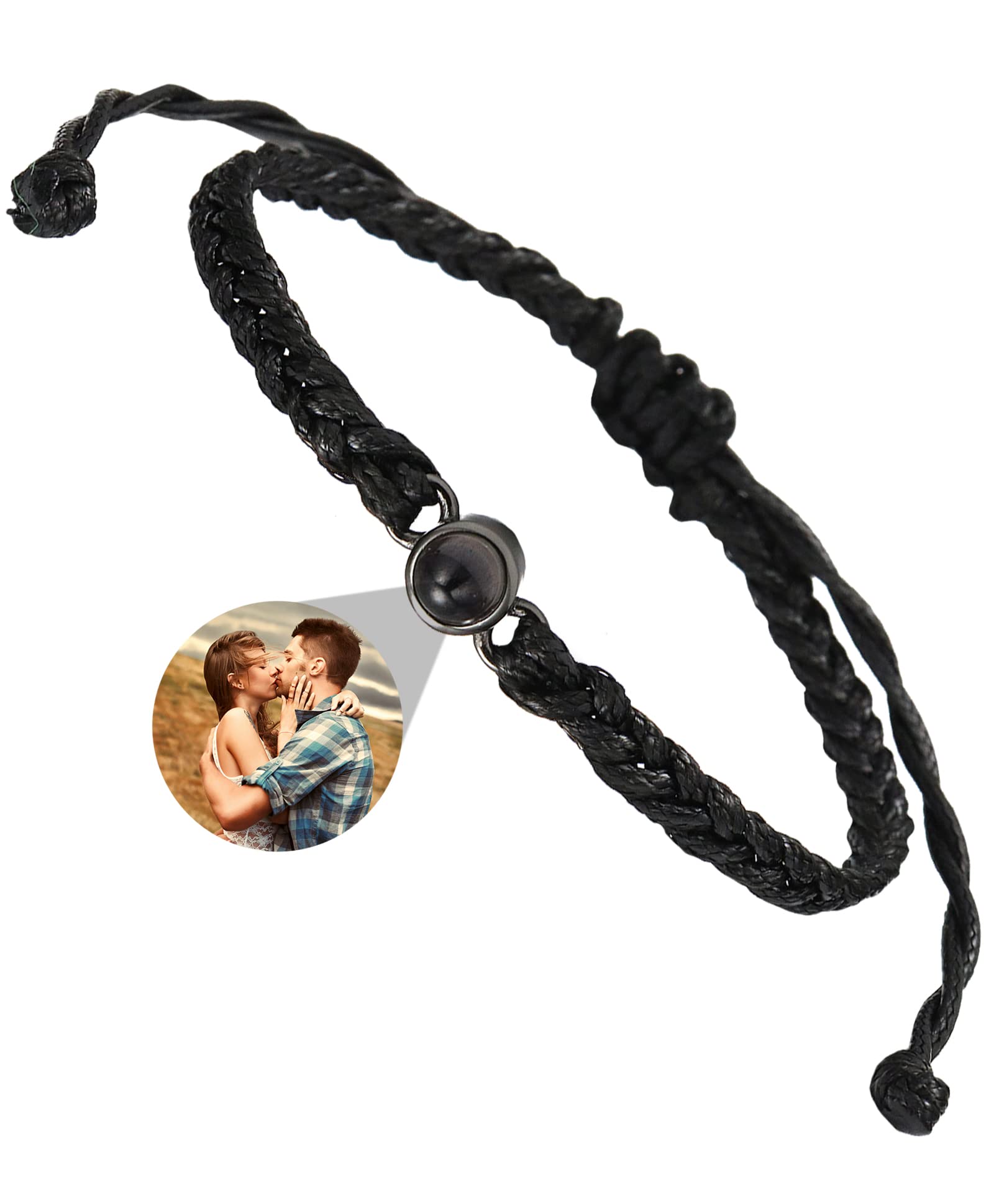 Custom Circle Photo Bracelet - I Love You Personalized Pendant, Adjustable for Men & Women, Anniversary, Birthday & Valentine's Day Gifts