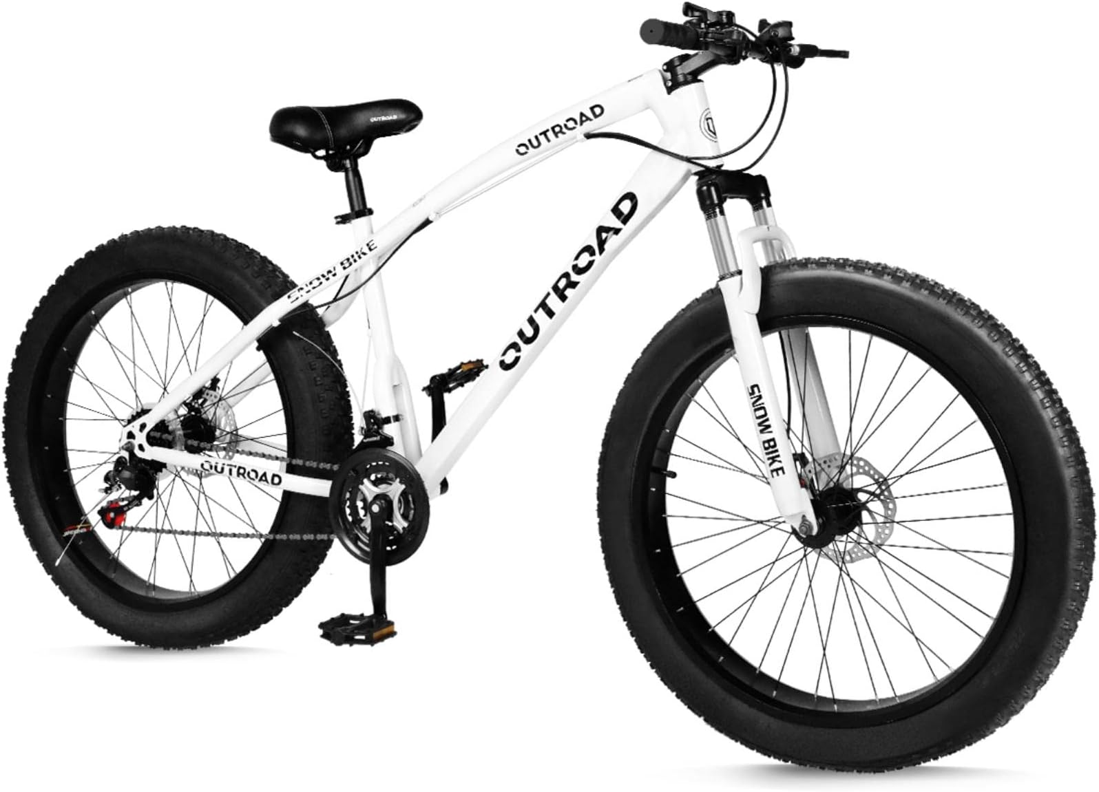 26 inch Fat Tire Mountain Bike with 4 inch Knobby Tires, 21 Speed MTB with Dual Disc Brake, Anti-Slip Fat Bike with Front Suspension, High Carbon Steel Frame, Men and Women (White)