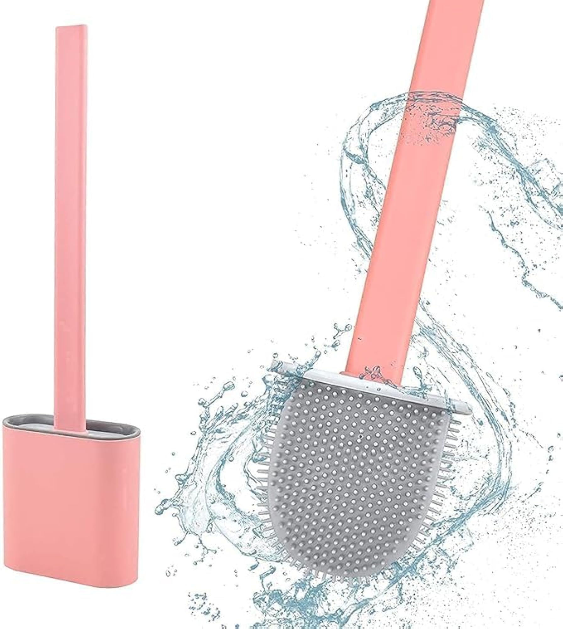 Silicone Toilet Brush with Stand, Flexible Non-Scratch Cleaner