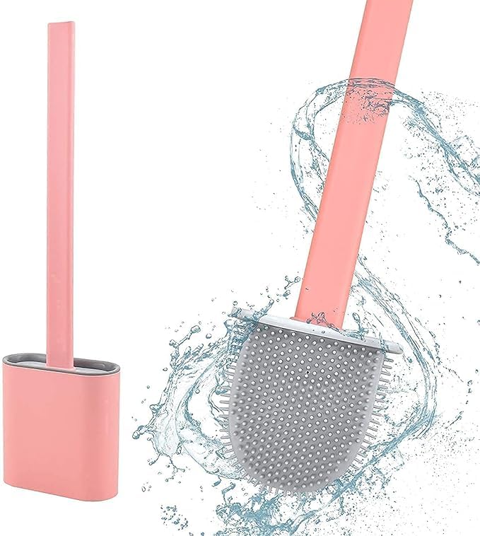 Image of Kalkey Silicone Toilet Brush with Stand - Pack of 1 | Flexible Non-Scratch Bathroom Cleaning Brush & Holder | Quick-Dry Hygienic Toilet Cleaner for Western Toilets, Durable Soft Bristle Brush Set