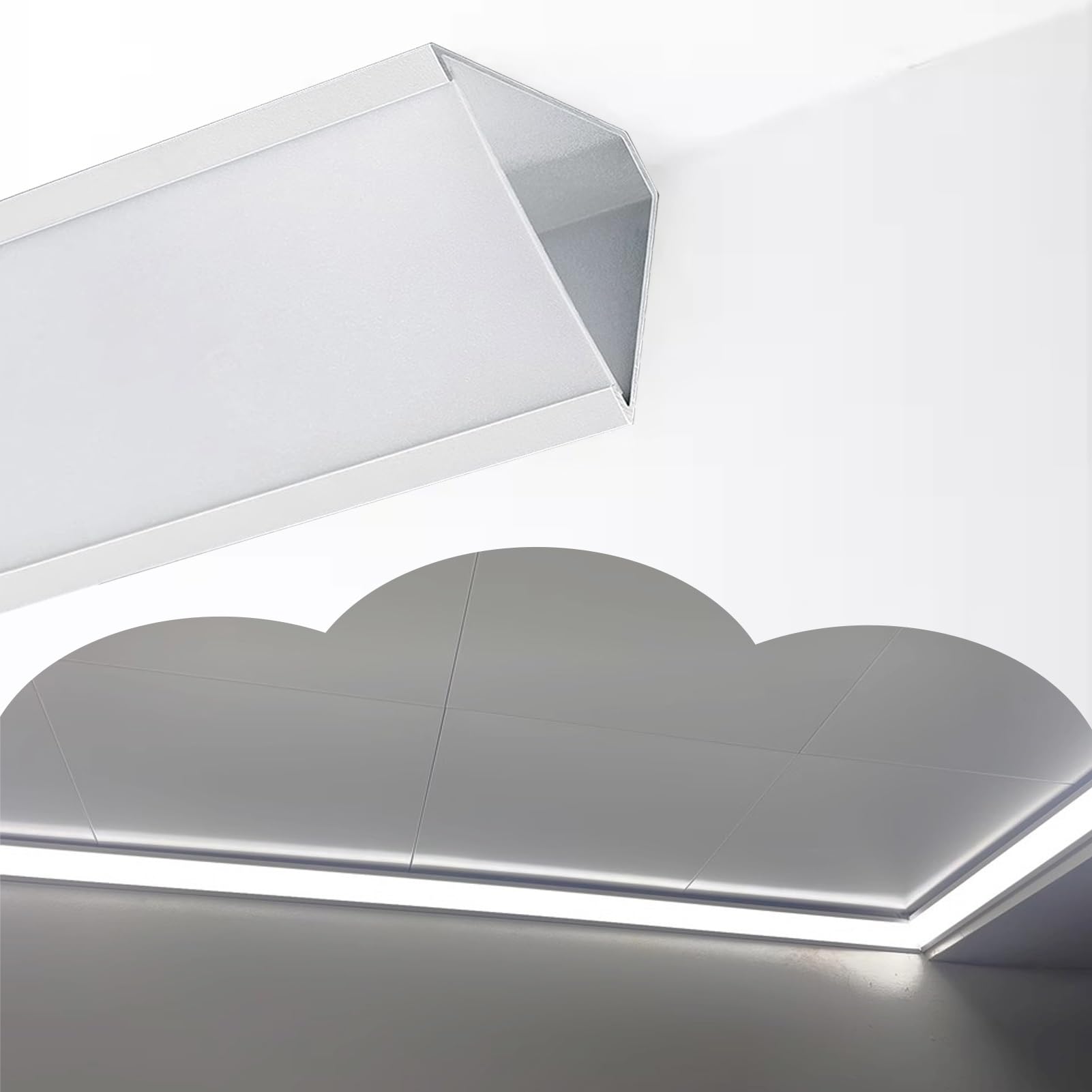 Riel de aluminio spotless para borde de pared con difusor acrílico blanco de techo