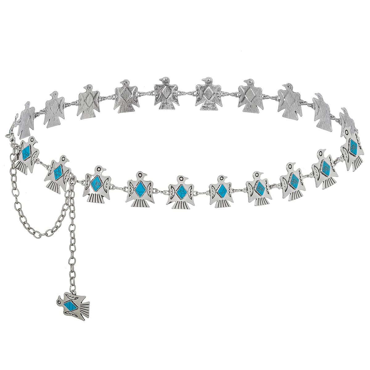 turquoise chain belt, silver concho belt cowboy western waist chain for women men silver gold s