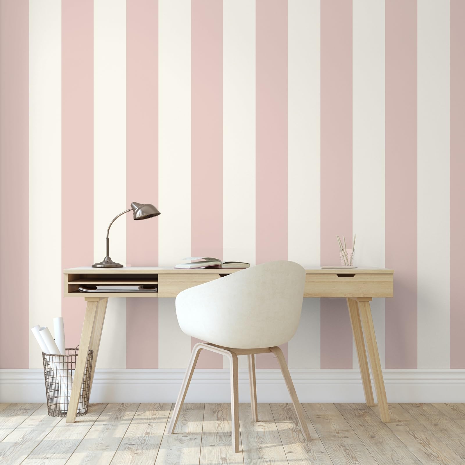 SOPHIE LAURENCE Pink White Stripe Wallpaper Feature Wall Smooth Finish Retro Kids Girls Bedroom