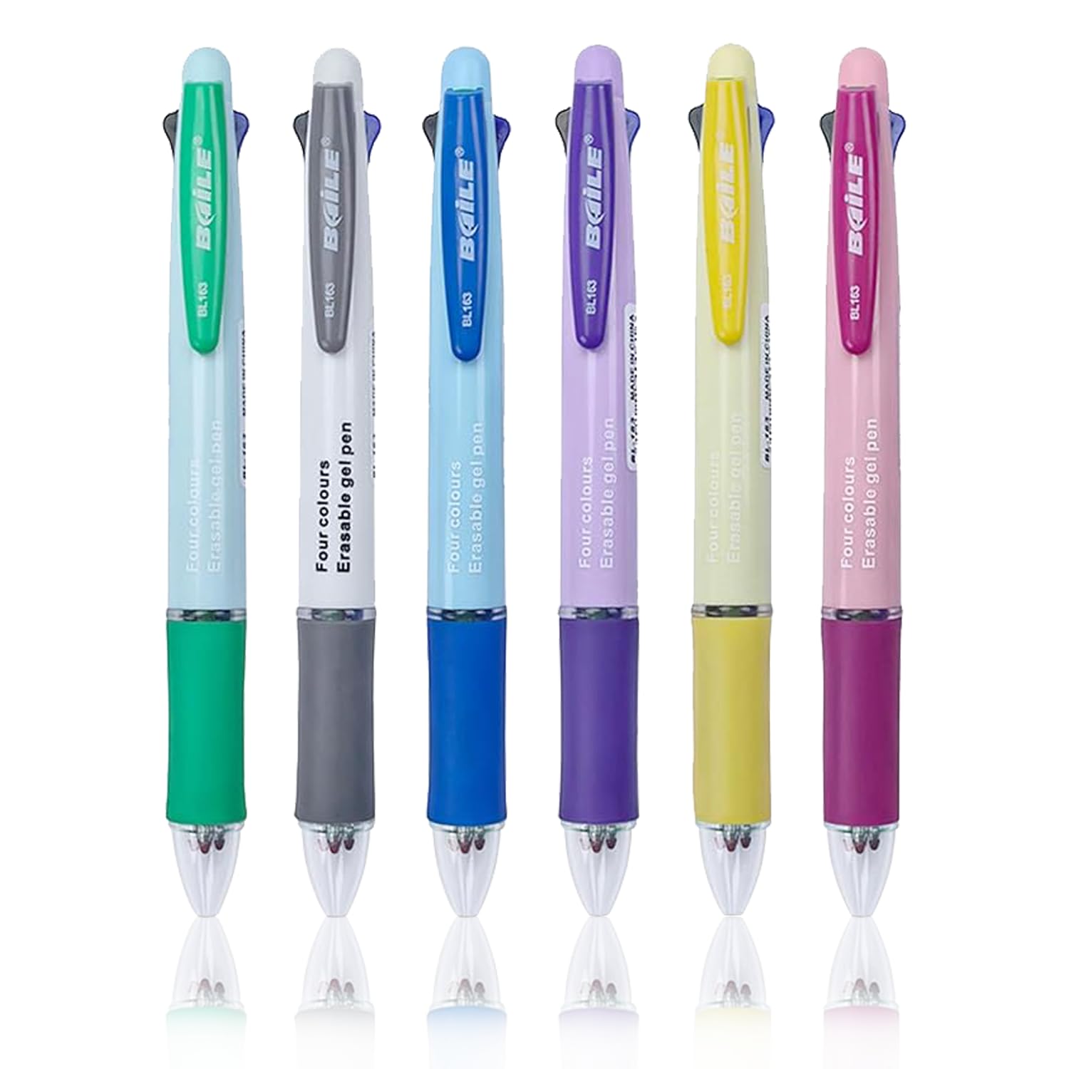 MROOFUL 6 bolígrafos de gel retráctiles 4 en 1 de 0,5 mm, multicolor, bolígrafos borrables para oficina, escuela, estudiantes, regalo para niños
