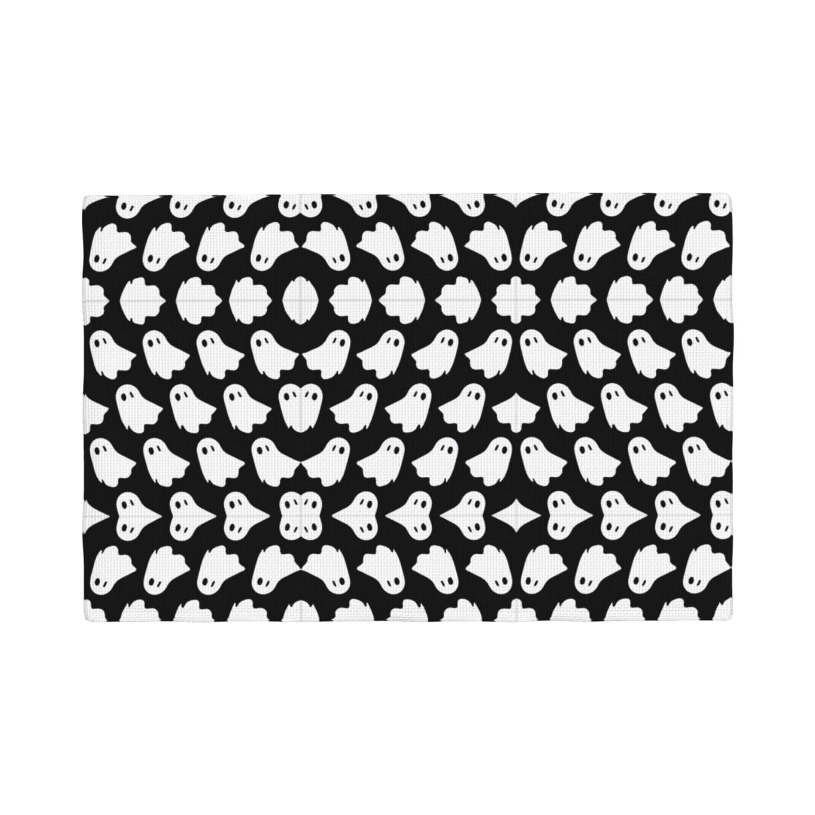 Cute White Ghost Halloween Pattern Imitation Linen Placemat – Elegant Double-Sided Printed Table Mat for Home, Dining, Weddings