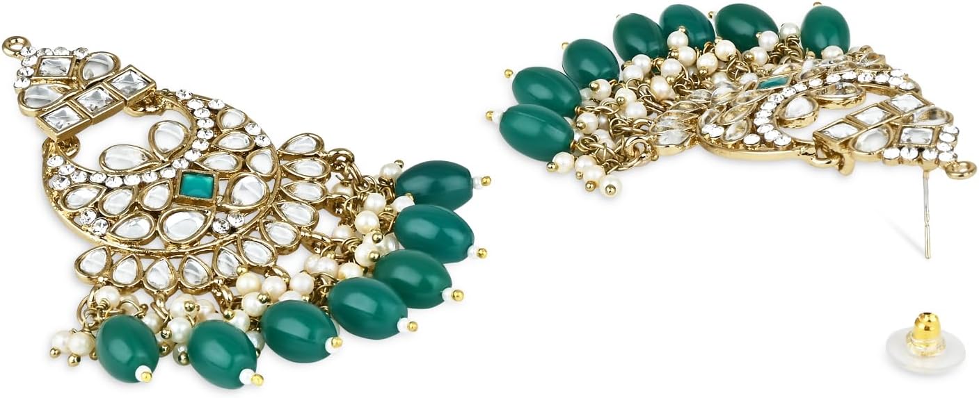 I Jewels Gold Plated Indian Wedding Bollywood Kundan Pearl Chandbali Earrings For Women